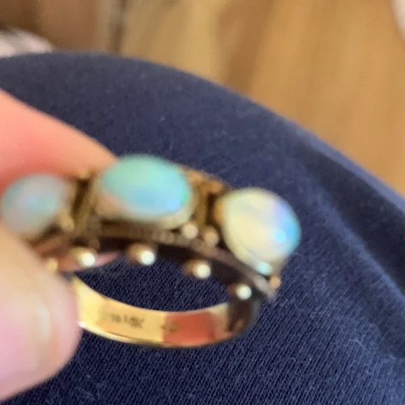 Triple Opal ring Vintage set in solid 14k - Picture 5 of 6
